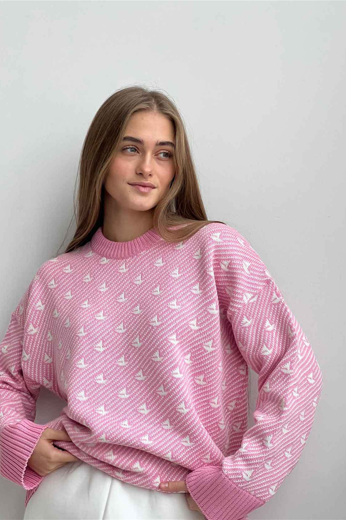 Sailboat Pattern Crew Neck Knit Sweater image 3