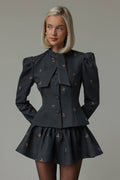 Embroidered Waist-Cinched Blazer & Mini Skirt Two Piece Set image 1