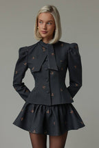 Embroidered Waist-Cinched Blazer & Mini Skirt Two Piece Set image 1