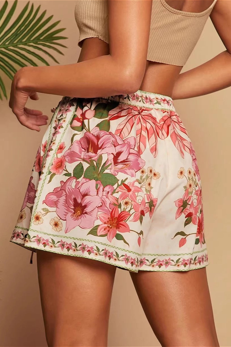Tropical Print High Waist Vacation Shorts image 2