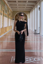 Jersey O-Neck Solid Fitted Club Maxi Dress image 5