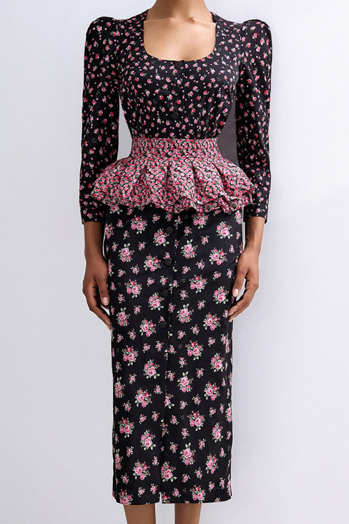 Square Neck Digital Print Ruffled Belt Floral Dress image 2