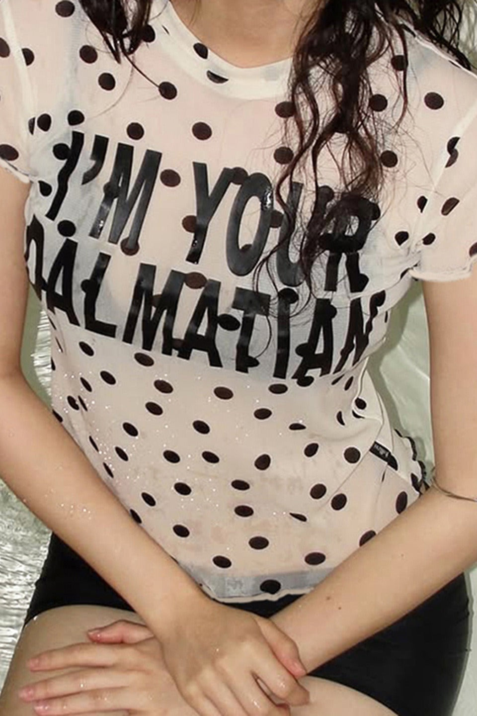 Mesh Polka Dot Letter Print Blouse image 2