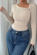 Classic Solid Color Slim Knit Top image 3