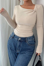 Classic Solid Color Slim Knit Top image 3