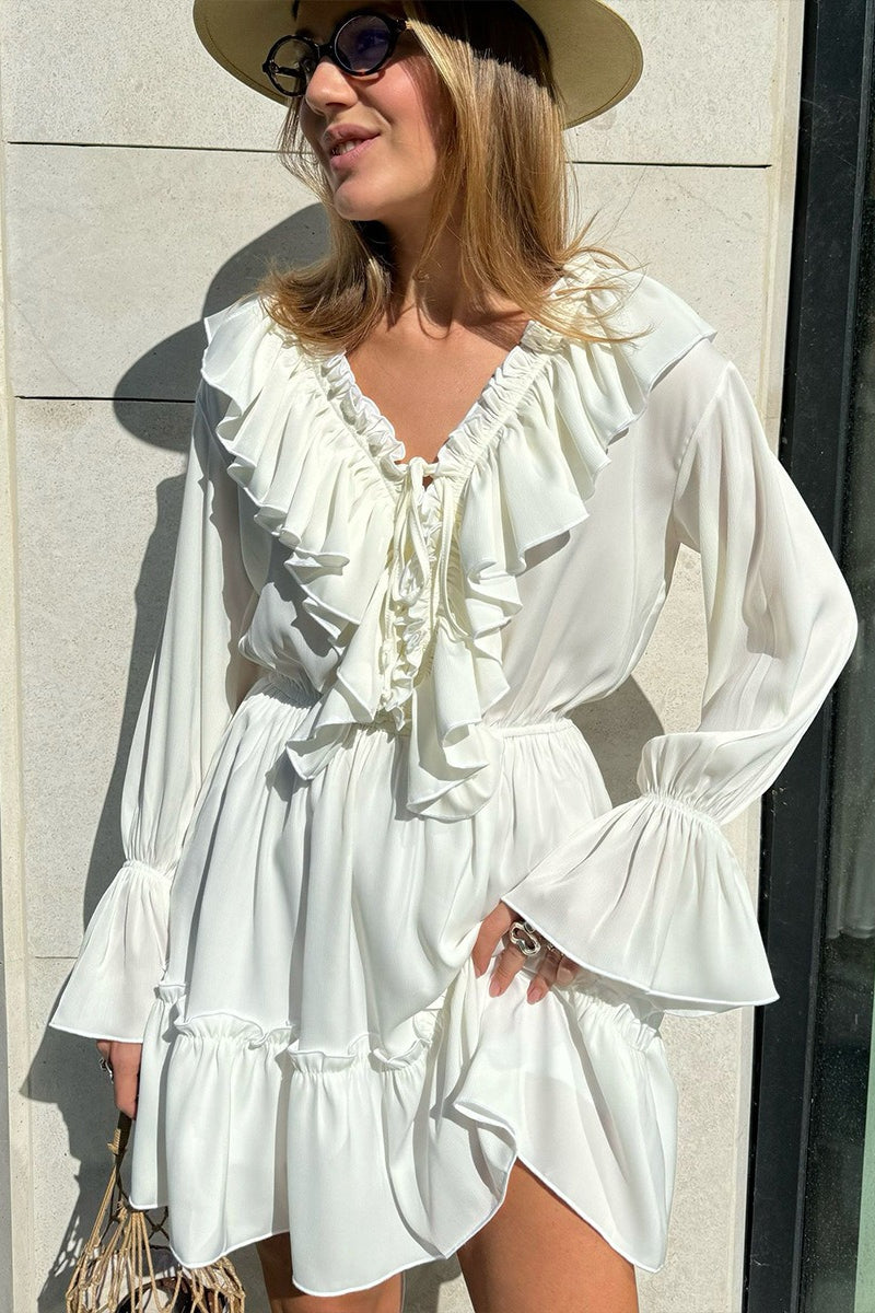 Chiffon V Neck Flared Sleeve Mini Dress image 8