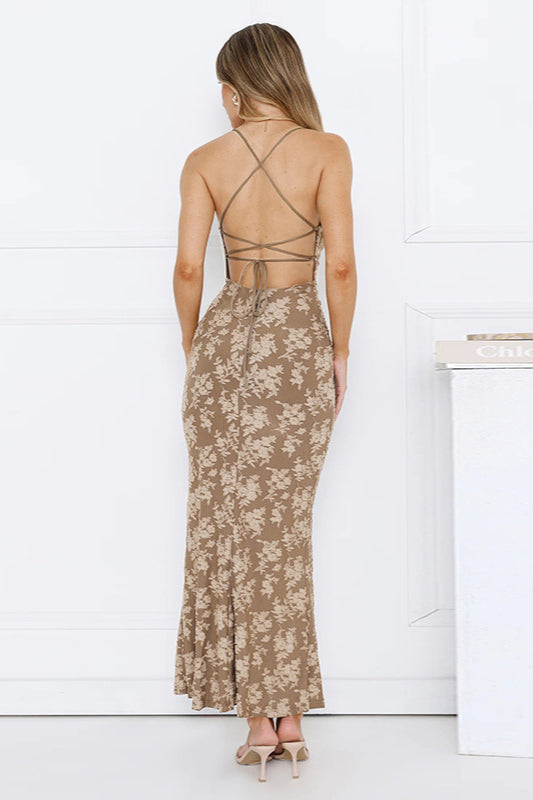 Jacquard V-Neck Backless Cami Maxi Dress image 4