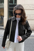 Cropped Moto Style Leather Jacket image 1