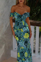 Tie Strapless Ruffled Print Sexy Bodycon Maxi Dress image 7