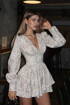 Vintage Elegant Floral V Neck Long Sleeve Mini Dress image 1
