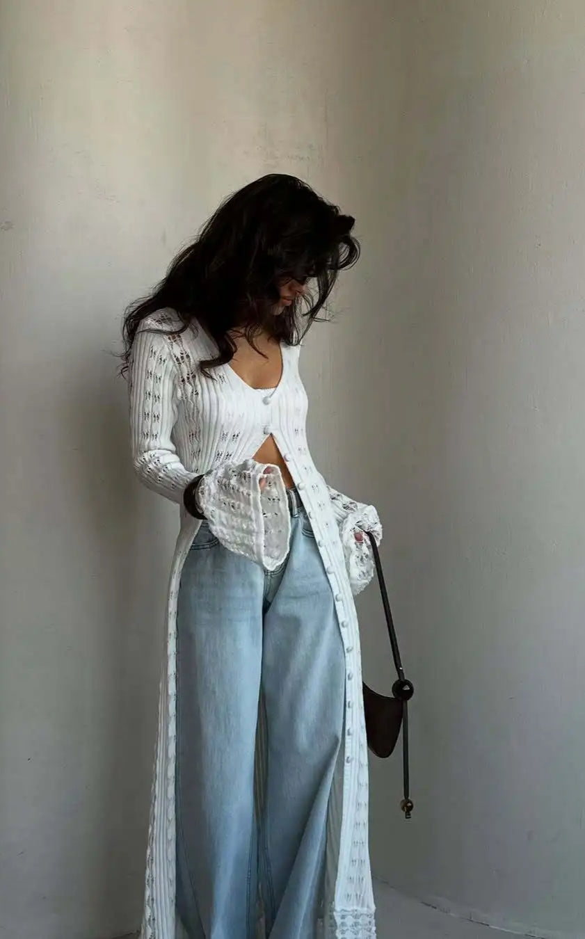 Knitted Flare Long Sleeve Beach Cardigan image 2