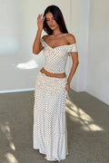 Sexy Off Shoulder Crop Top Polka Dot Fish Tail High Rise Skirt Sets image 1