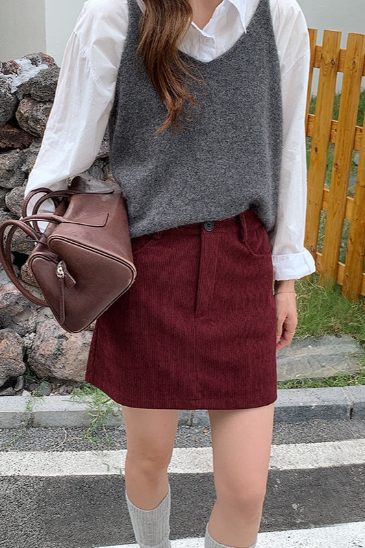 Corduroy High Waist A-Line Skirt image 5