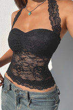 Ruched Tie Lace Sexy Slim Halter Top image 3
