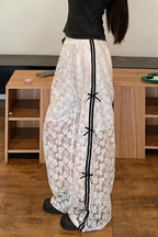 Hollow Out Bowknot Lace Splice Pants image 2