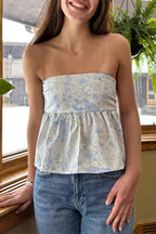 Floral Ruffle Strapless Cropped Blouse image 8