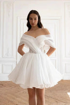 Elegant Cross Ruched Off Shoulder Short Reception Dress image 1