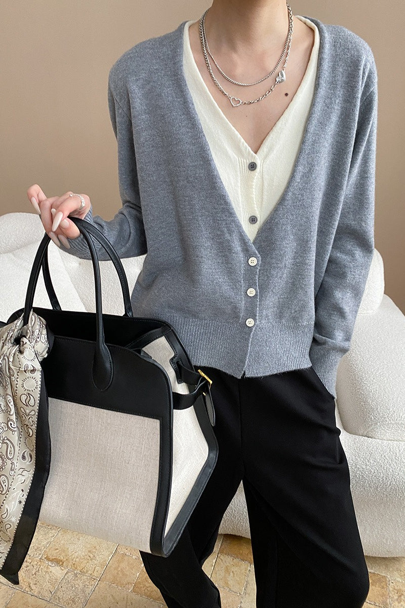 Two-Tone V-Neck Cardigan image 17