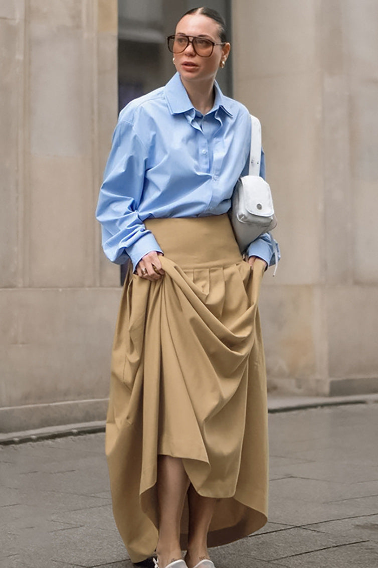 Vintage Solid Color Pleated Midi Skirt image 3
