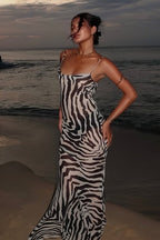 Zebra Print Backless Tie Bodycon Maxi Dress image 3