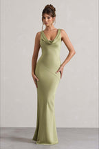 Satin Cowl Neck Fishtail Party Dress image 15