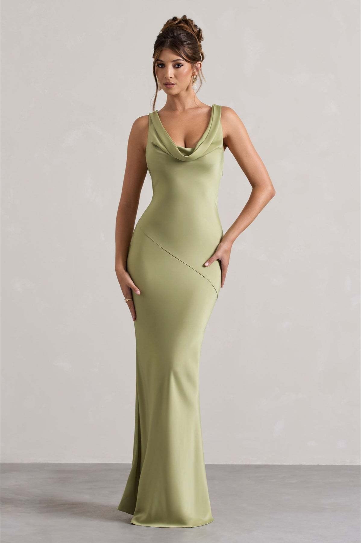 Satin Cowl Neck Fishtail Party Dress image 15