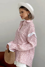 Pink Leopard Print Fashion Ruffle Blouse image 1