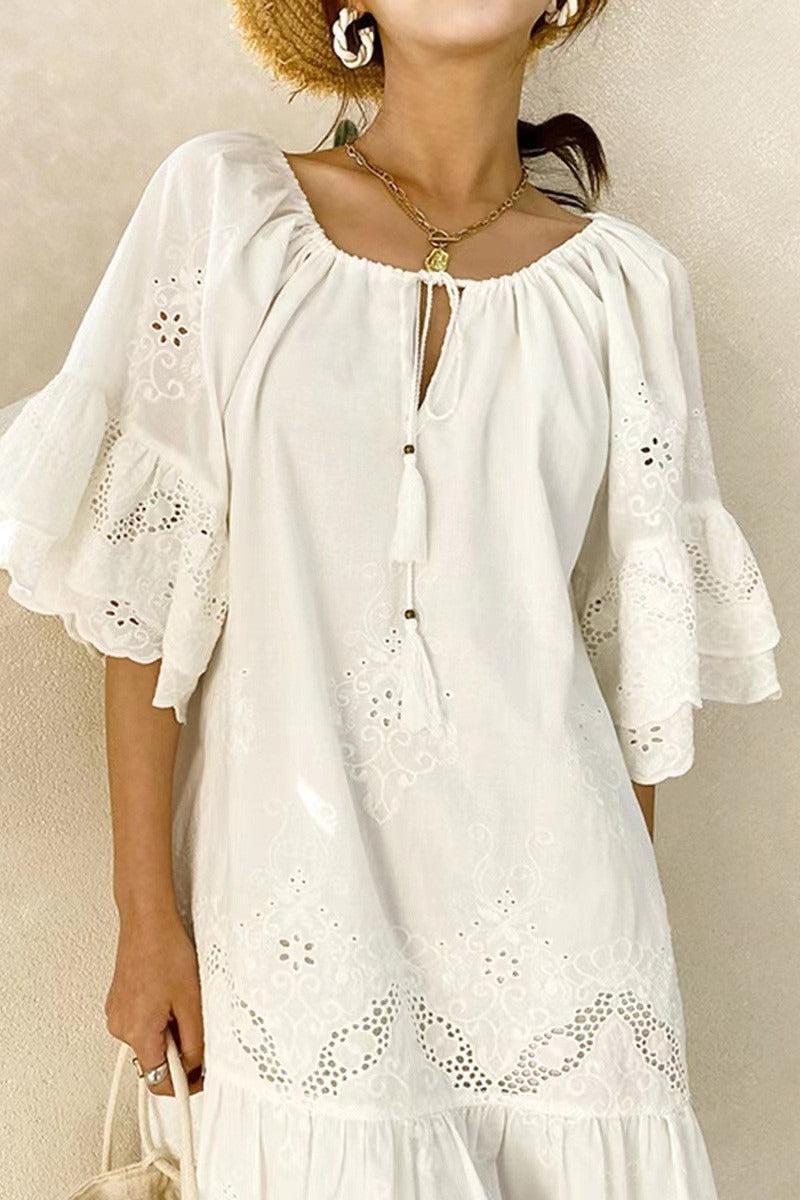 White Cotton Lace Boho Dress image 2
