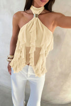 Chic Solid Ruffle Slim Halter Top image 8