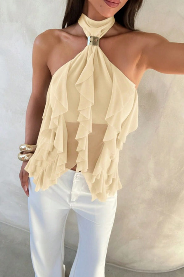 Chic Solid Ruffle Slim Halter Top image 8