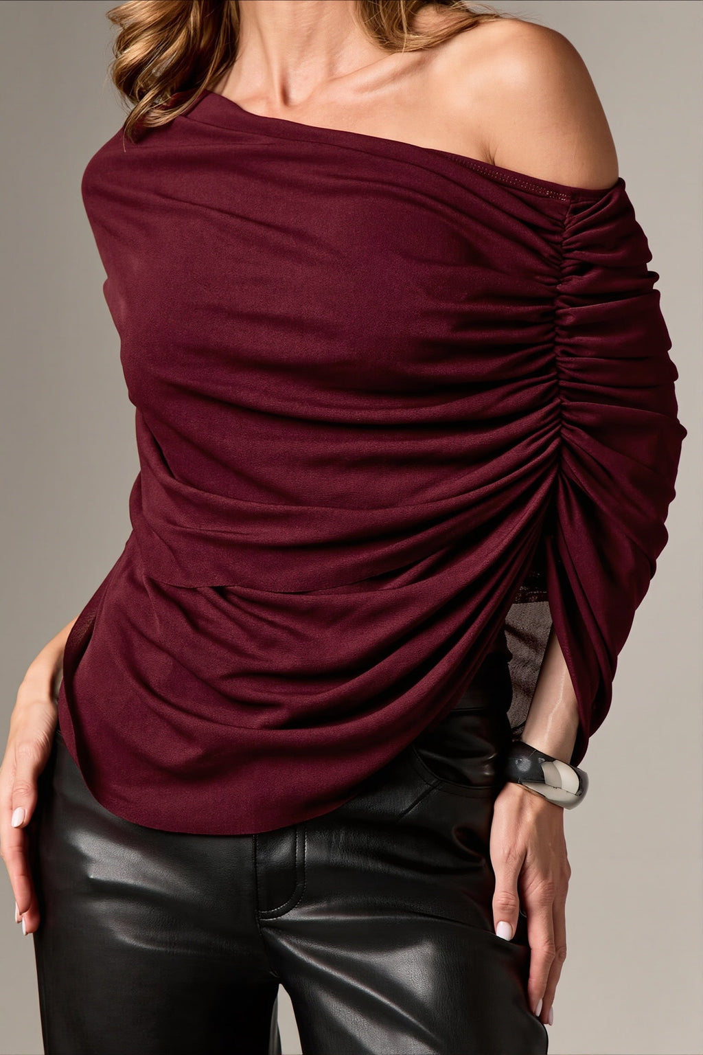 Solid Ruched Cape Loose Blouse image 11