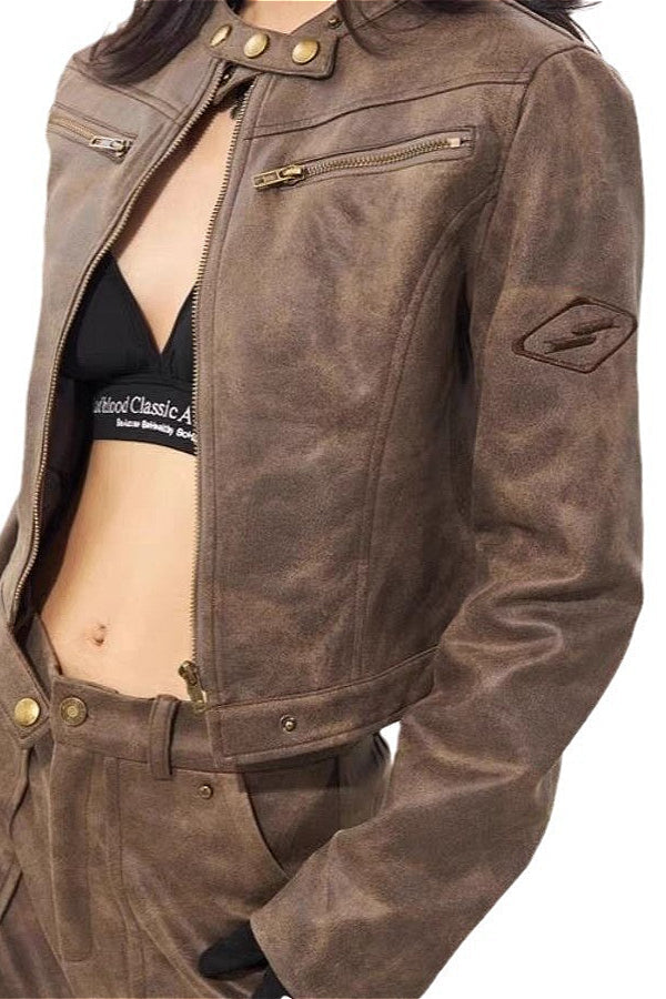 Vintage Stand Collar Suede Jacket image 4