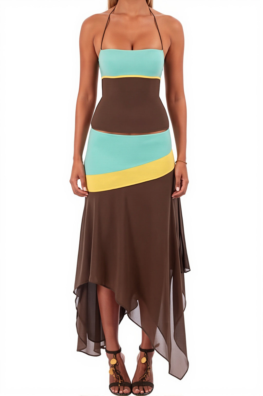 Color Block Splice Irregular Skirt Set image 5