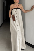 Linen Cotton Patchwork Bandeau Maxi Dress image 2