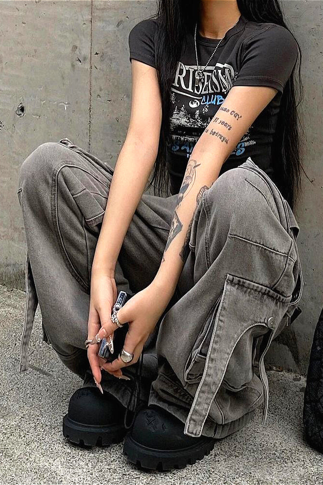 Streetwear Multi-pocket Cargo Washed Jeans image 4