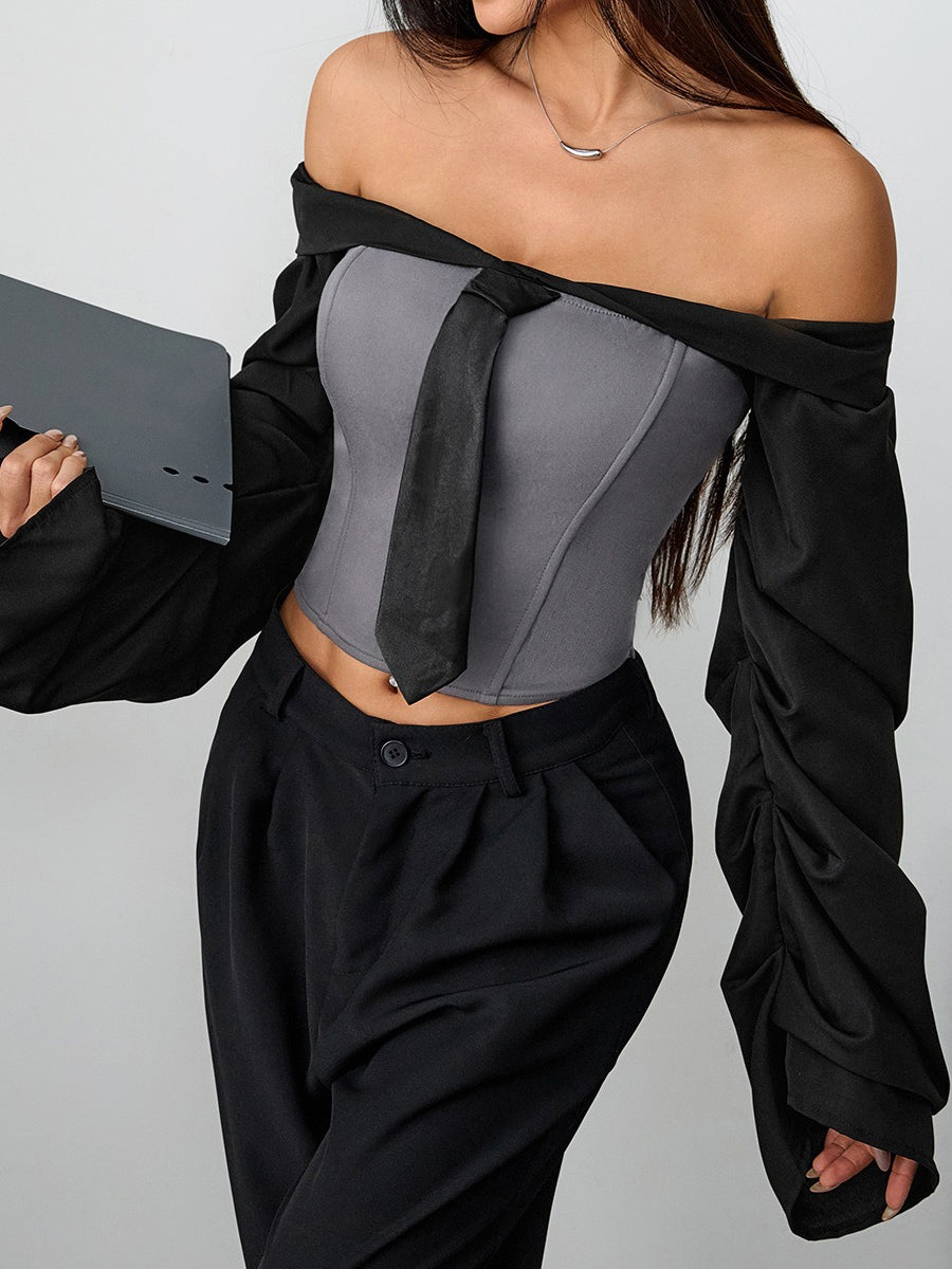 Vintage Corset Tie Up Long Sleeve Blouse image 2