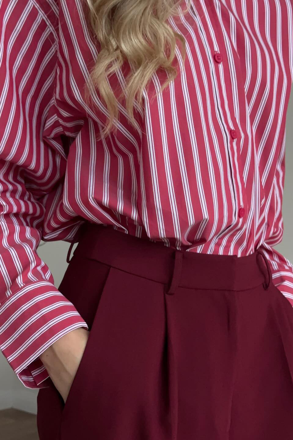 Red Striped Long Sleeve Distinctive British Blouse image 5