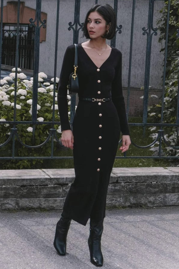 Long Sleeve Button Sweater Dress image 17