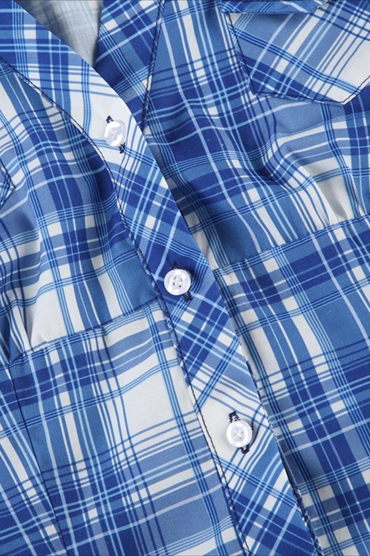 British Plaid Ruffled V Neck Puff Sleeve Blouse image 8