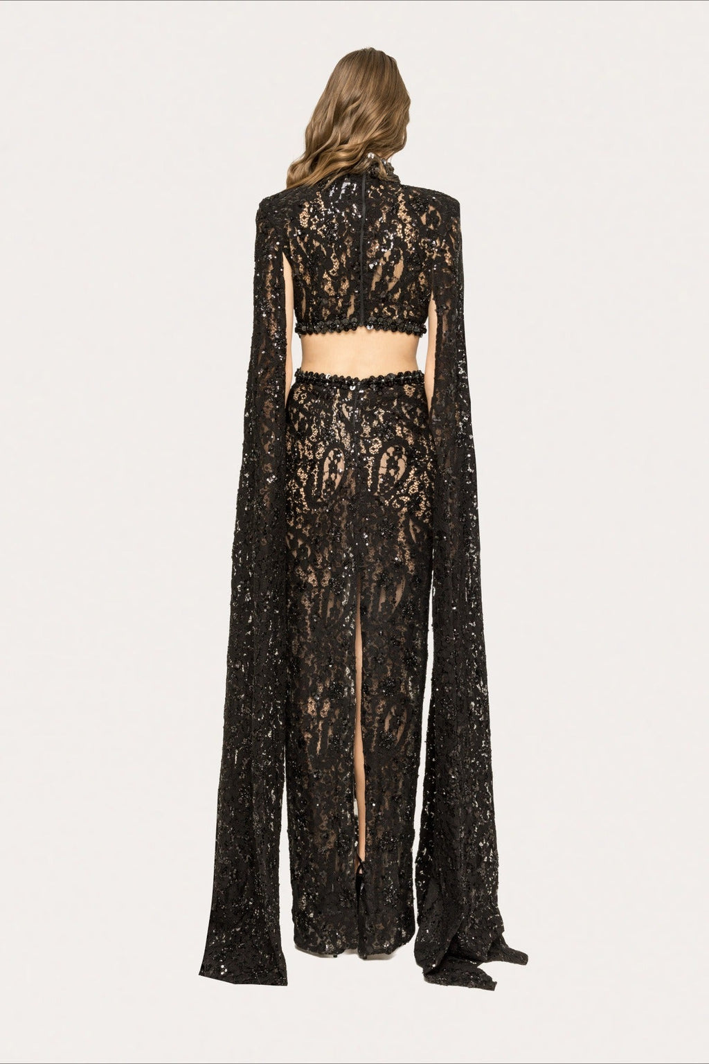 Lace Beaded Sequin Slim Cape Reception Dress image 10