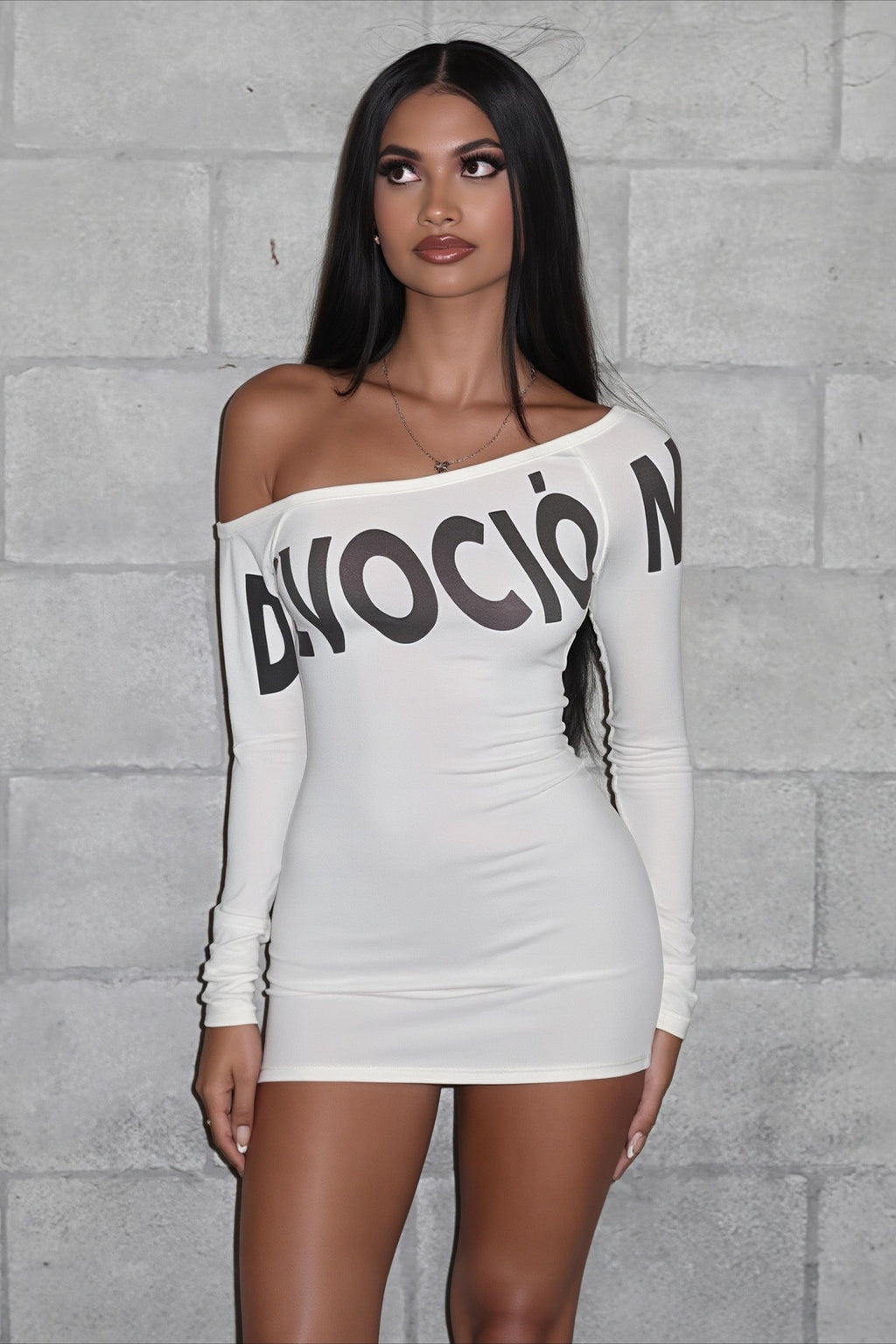 Letter Print Off Shoulder Mini Dress image 2