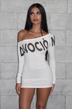Letter Print Off Shoulder Mini Dress image 2