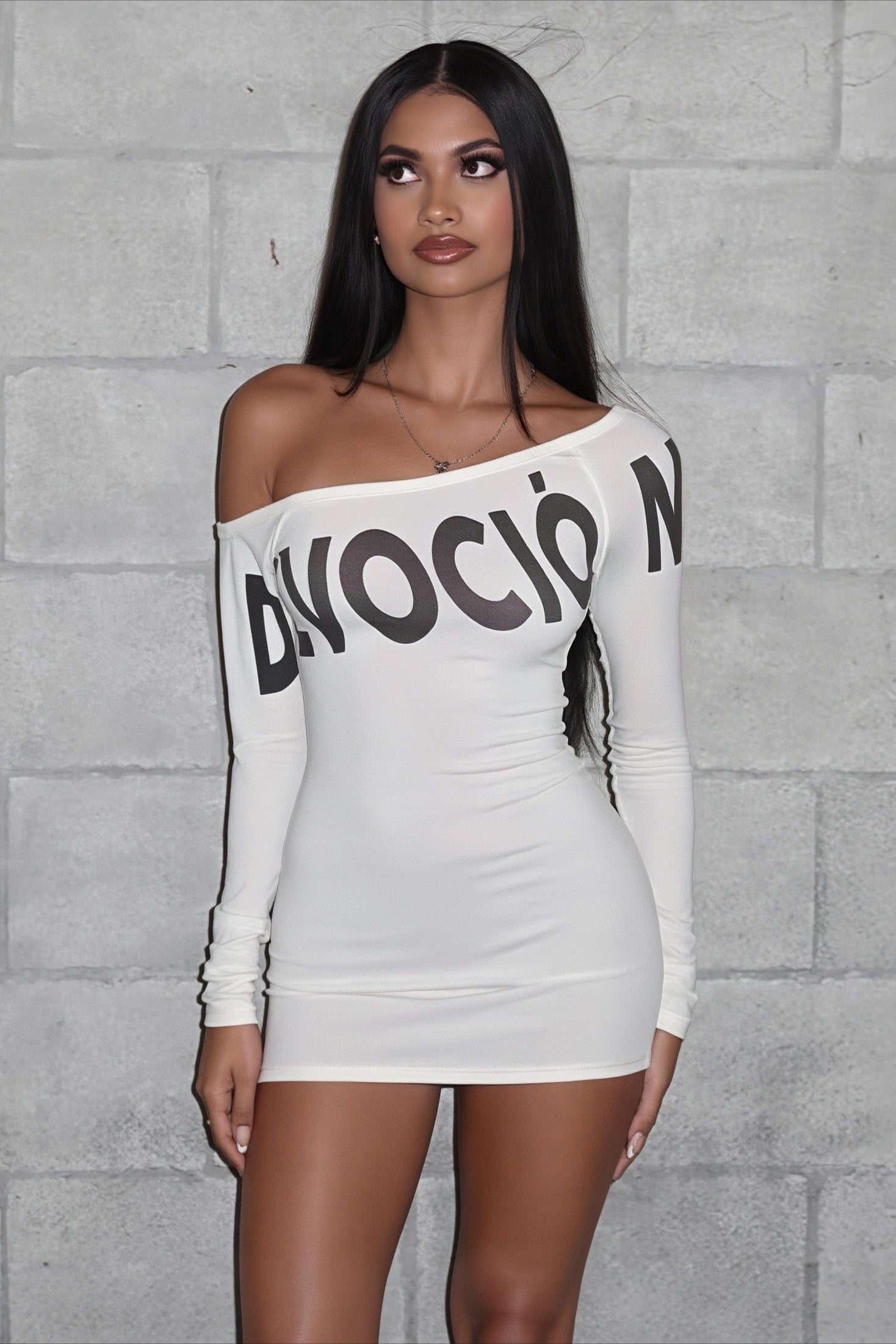 Letter Print Off Shoulder Mini Dress image 2