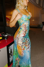 Lace Print Backless Bodycon Maxi Dress image 1