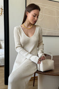 V-Neck Long Sleeve Knit Sweater Dress image 11