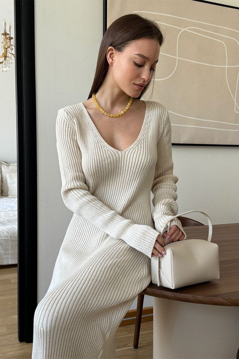V-Neck Long Sleeve Knit Sweater Dress image 11
