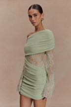 Lace Patchwork Off Shoulder Mini Dress image 5