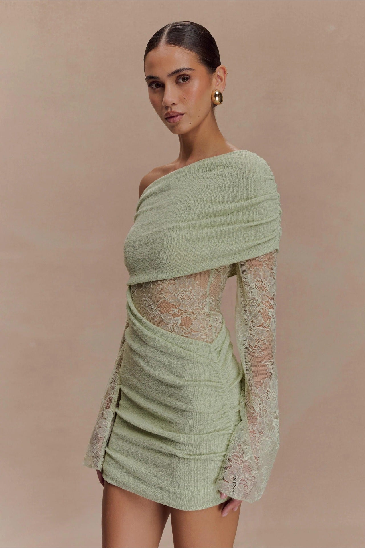 Lace Patchwork Off Shoulder Mini Dress image 5
