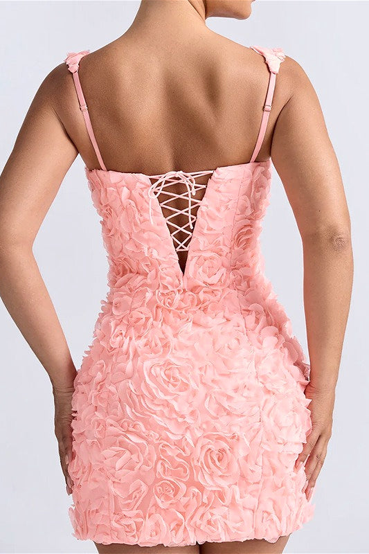 Square Neck Stereo Flower Mini Dress image 6