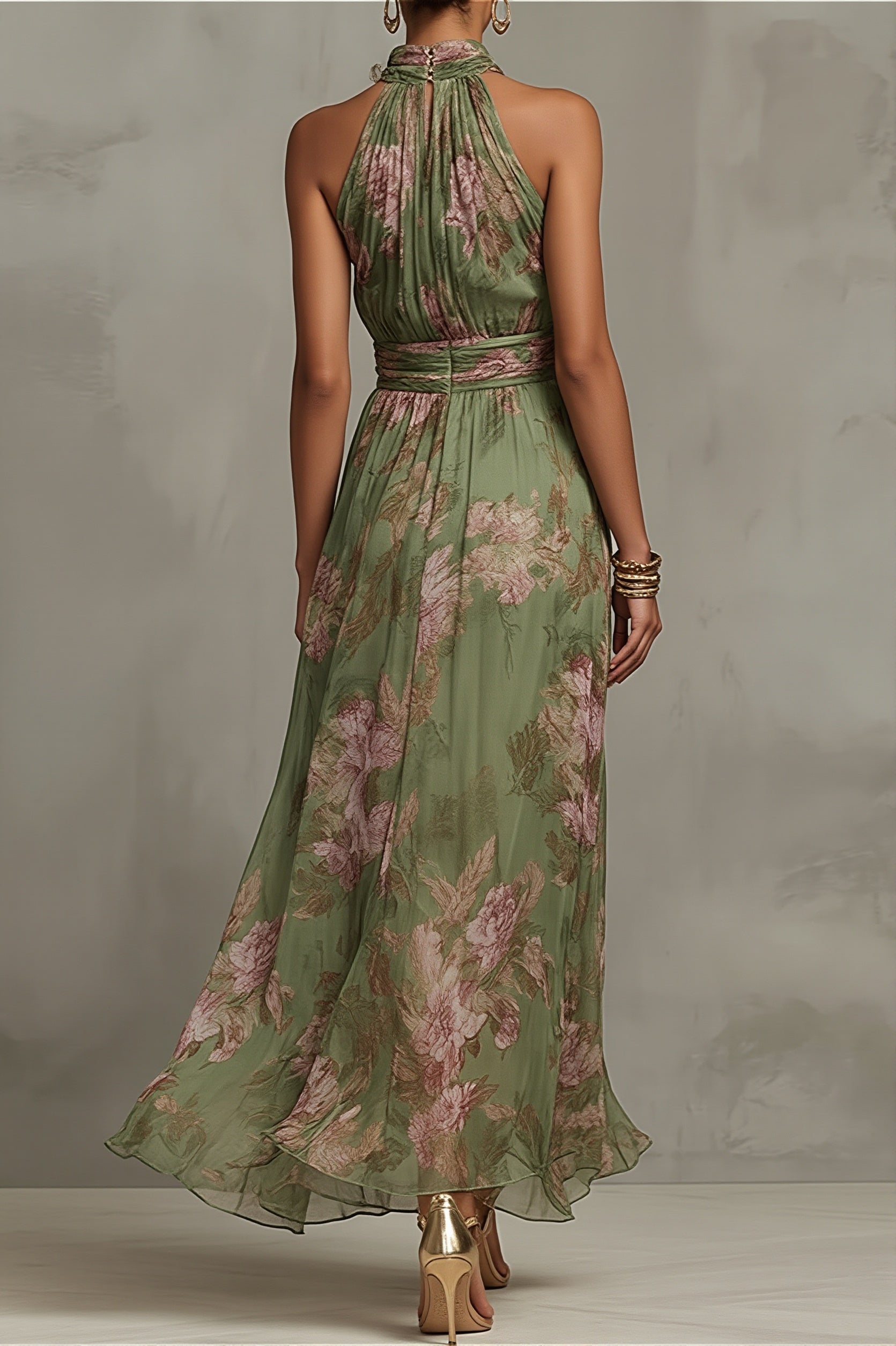 Light Elegant Halter Floral Maxi Dress image 3